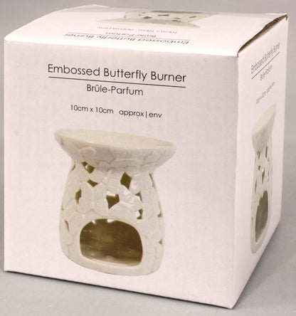 White Embossed Butterfly Oil Burner S-FR0026