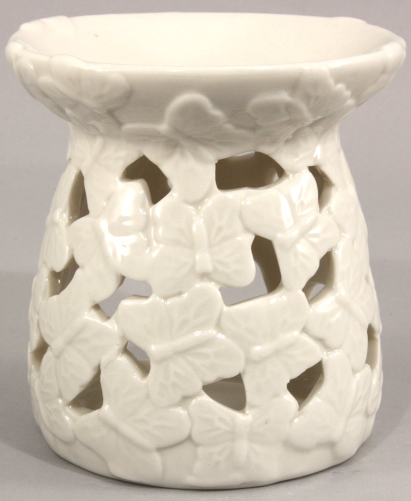 White Embossed Butterfly Oil Burner S-FR0026