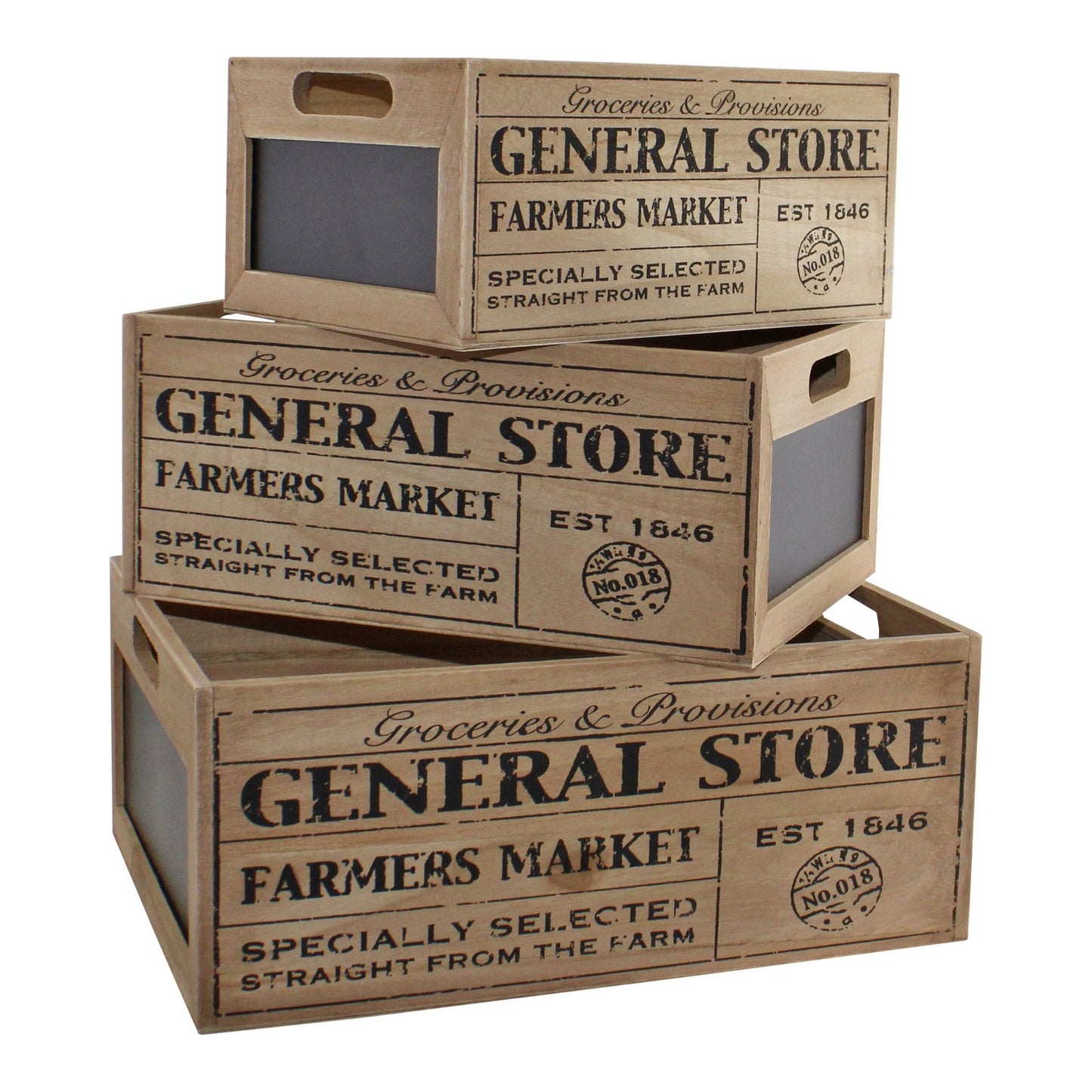 Set Of 3 General Store Chalkboard Storage Crates S-GS0064