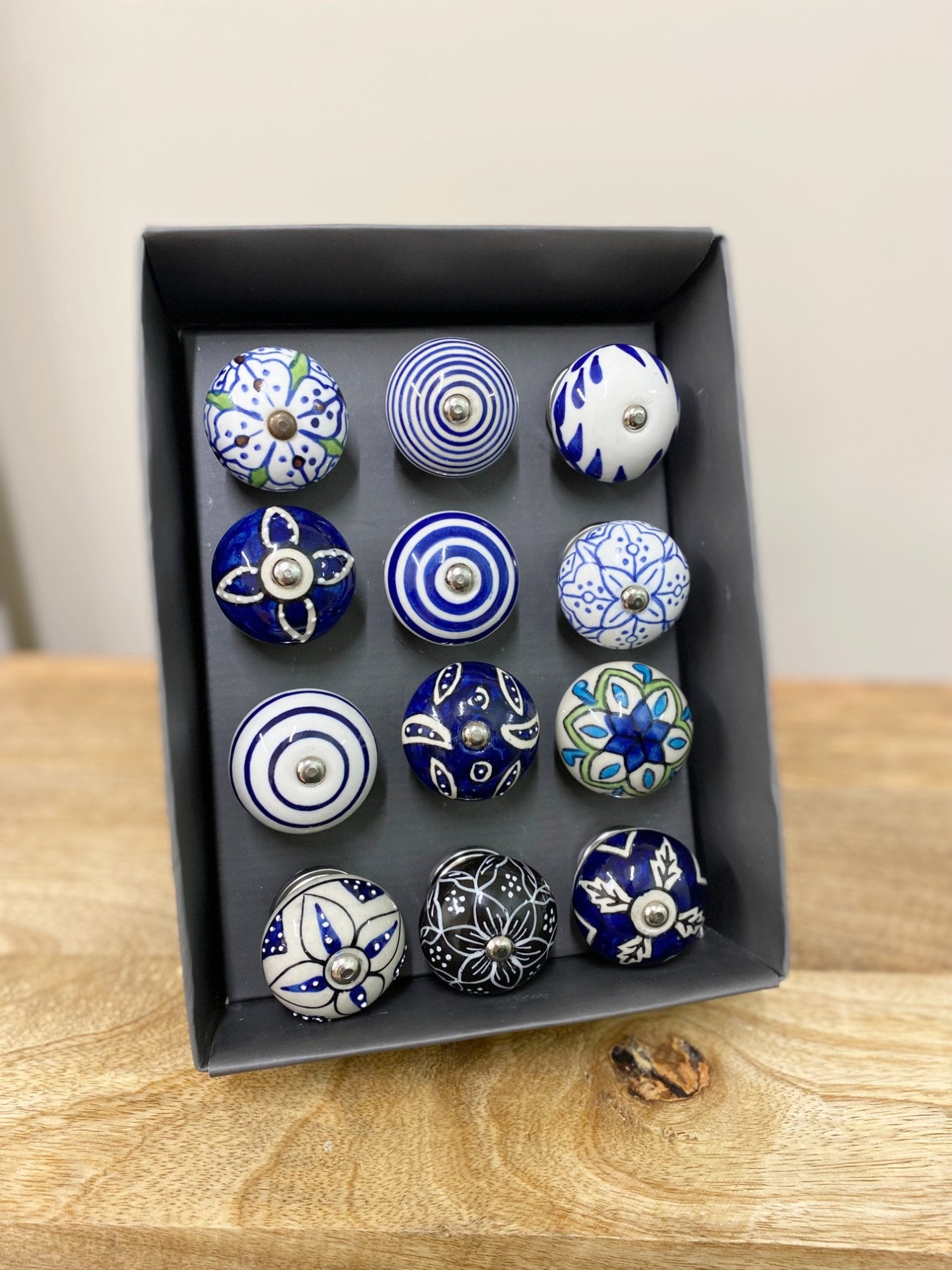 Set Of 12 Ceramic Blue Round Knobs S-HH5580