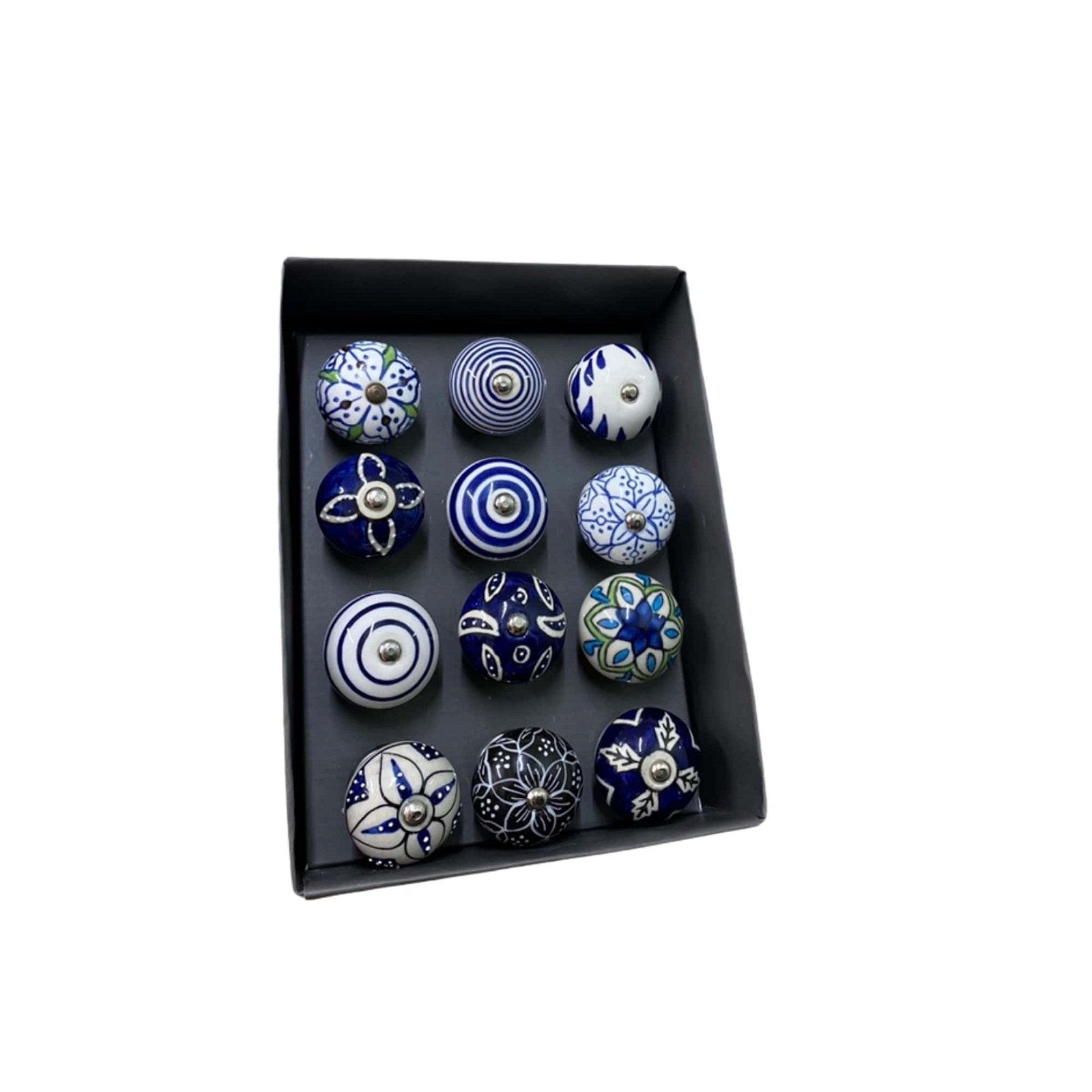 Set Of 12 Ceramic Blue Round Knobs S-HH5580