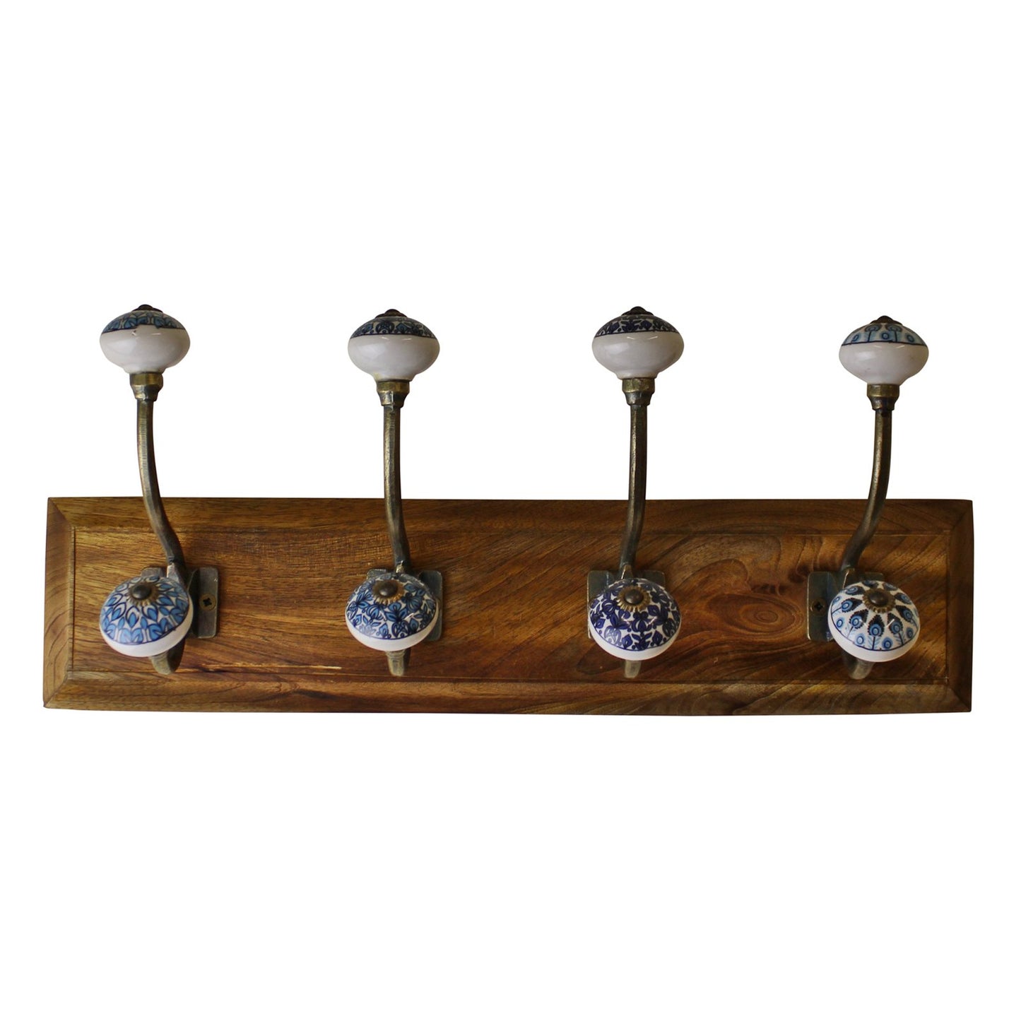 4 Double Ceramic Peacock Design Coat Hooks On Wooden Base S-HH5673