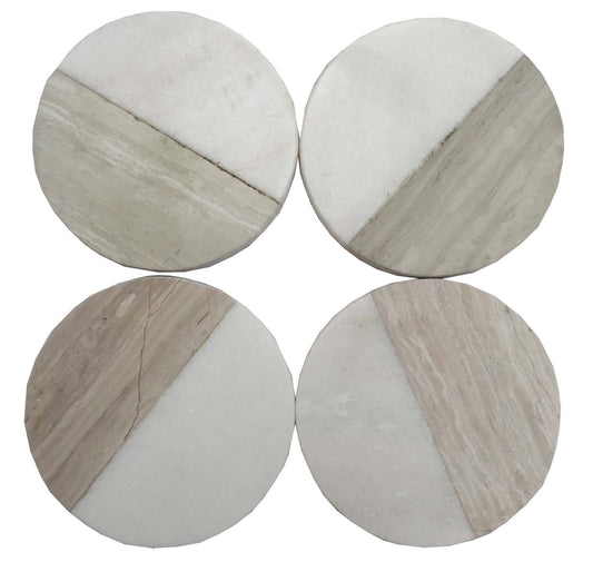 Set of 4 Wood Effect Marble Coasters - Round S-KG0001-R