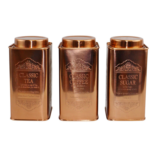 Large Metal Copper Coloured Tea, Coffee & Sugar Storage Tins S-KG0266