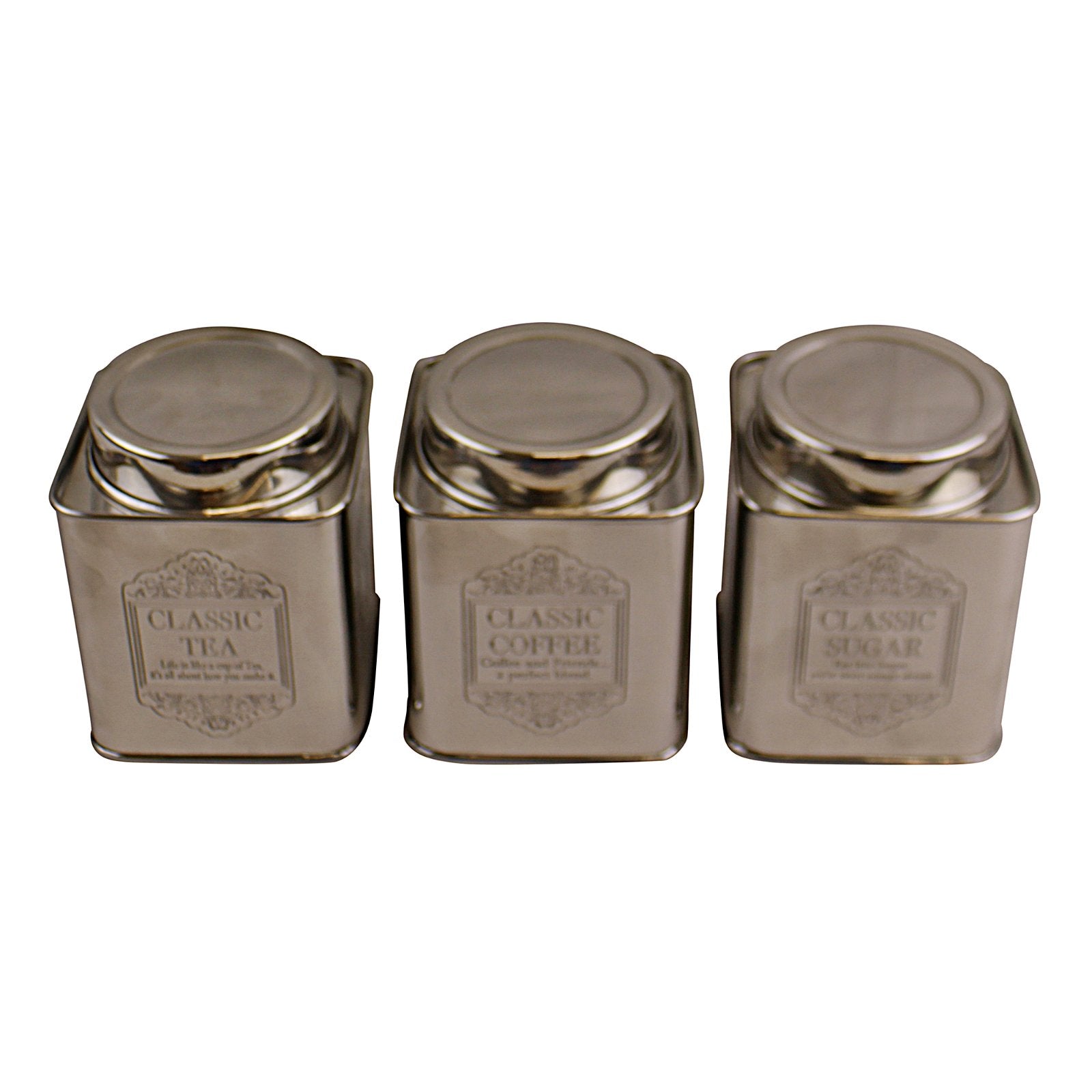 Silver Metal Tea, Coffee & Sugar Storage Tins S-KG0269