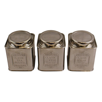 Silver Metal Tea, Coffee & Sugar Storage Tins S-KG0269