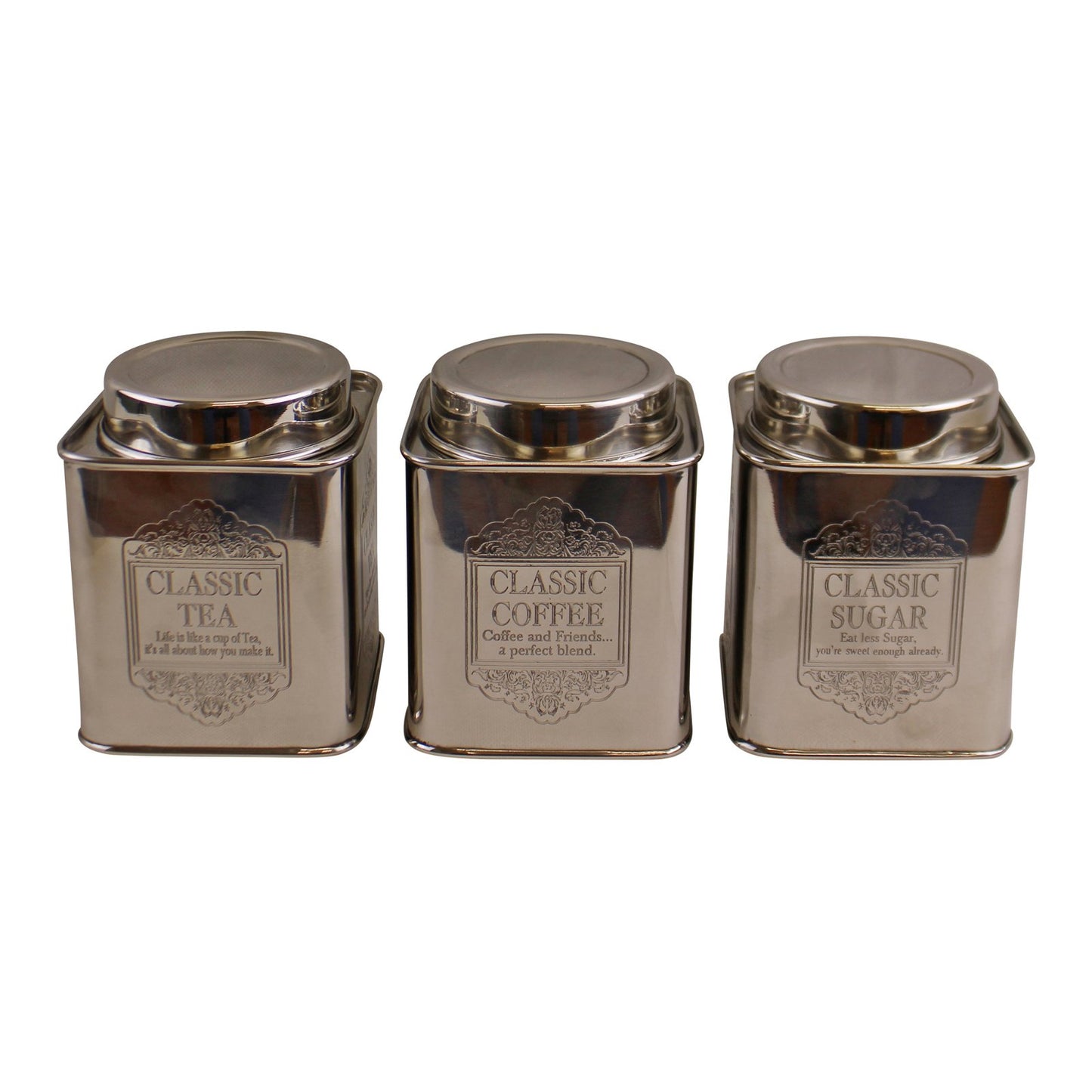 Silver Metal Tea, Coffee & Sugar Storage Tins S-KG0269