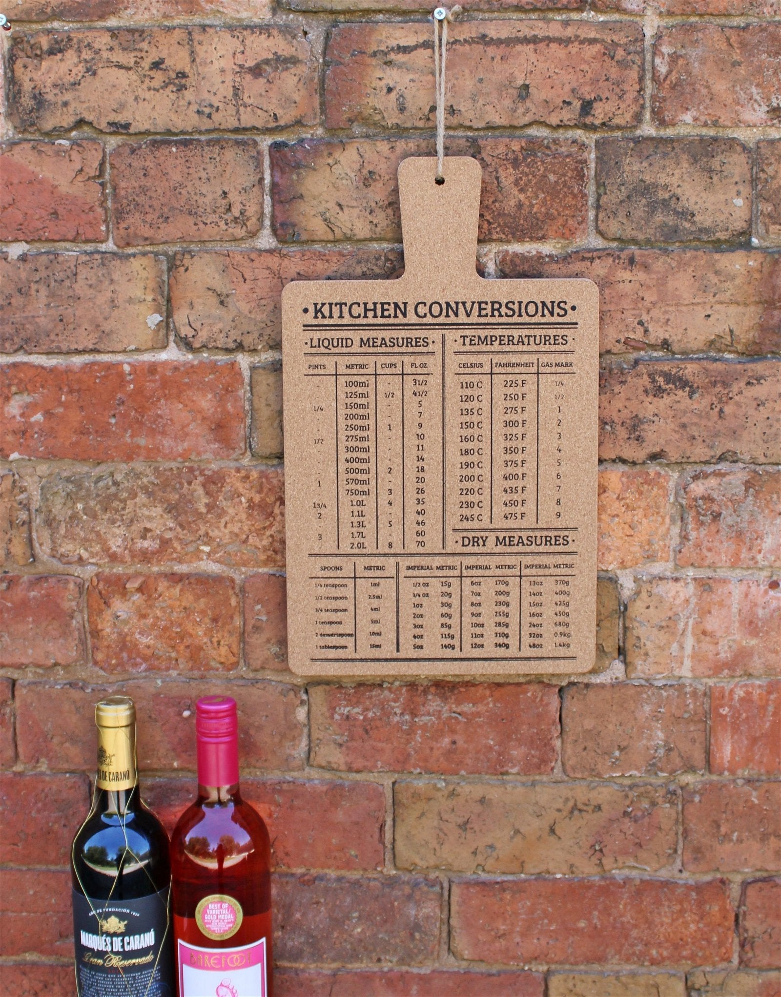 Hanging Cork Board Featuring Kitchen Conversions Chart S-KG0293