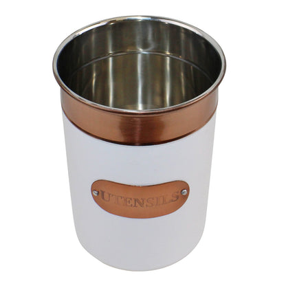 Utensils Holder, Copper & White Metal Design S-KG0317