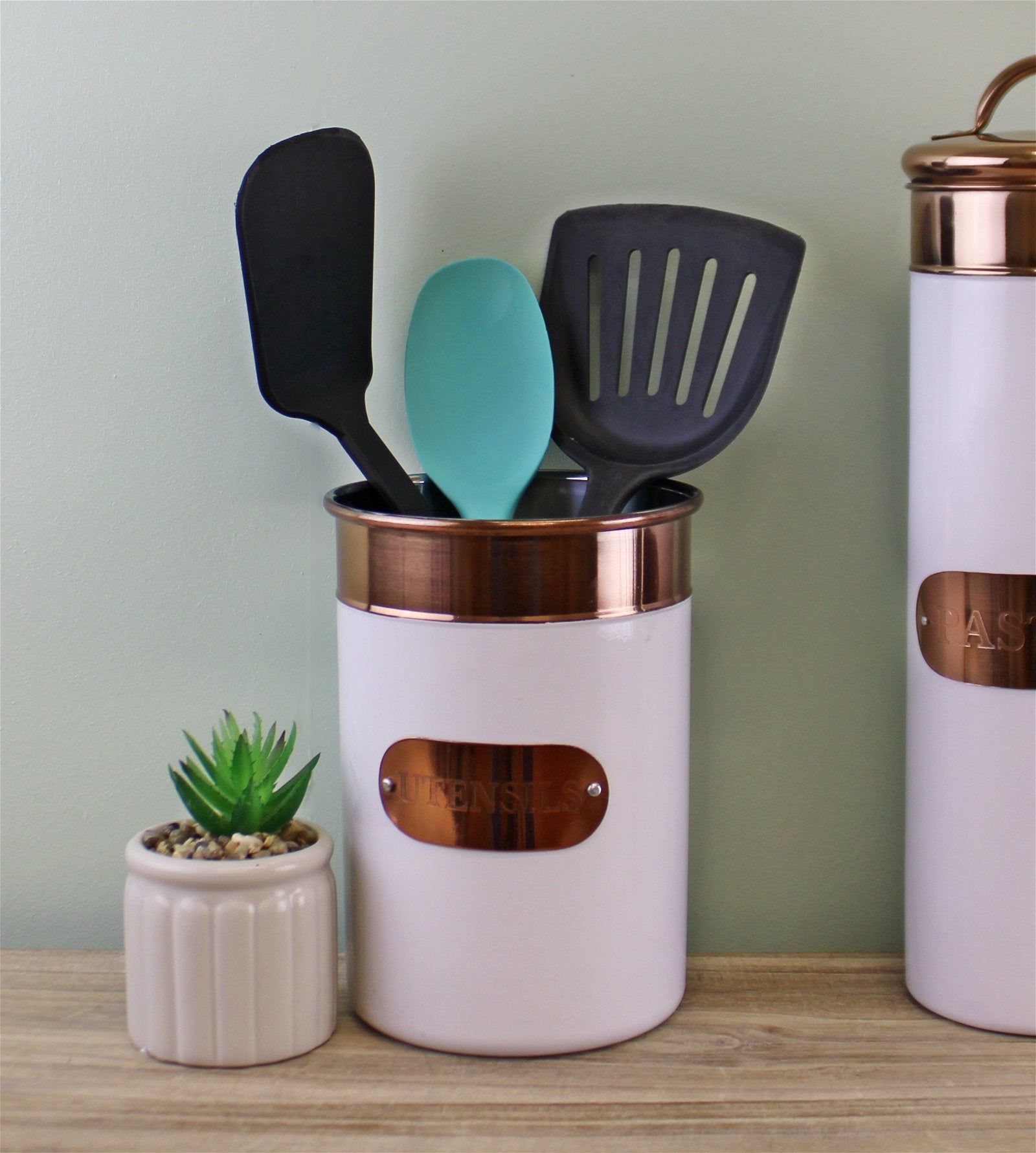 Utensils Holder, Copper & White Metal Design S-KG0317