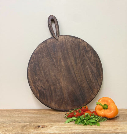 Circular Wooden Chopping Board With Carved Handle 49cm S-KG0419