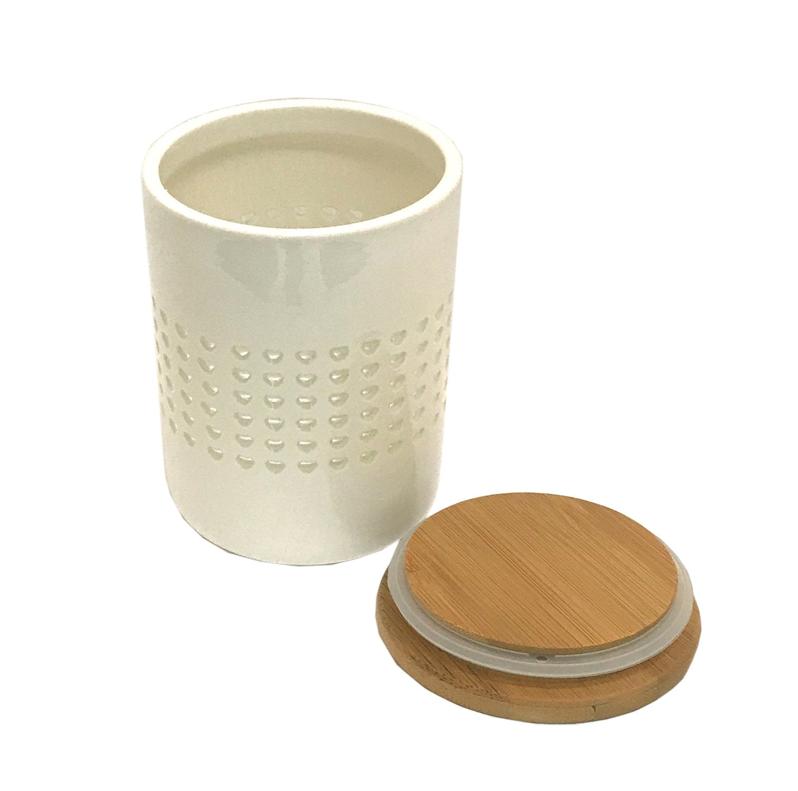 Heart Cut Out Storage Canister With Wood Lid S-KG0575