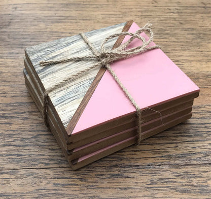 Set Of 4 Square Two Toned Wooden Coasters - Pink S-KG0701-PK