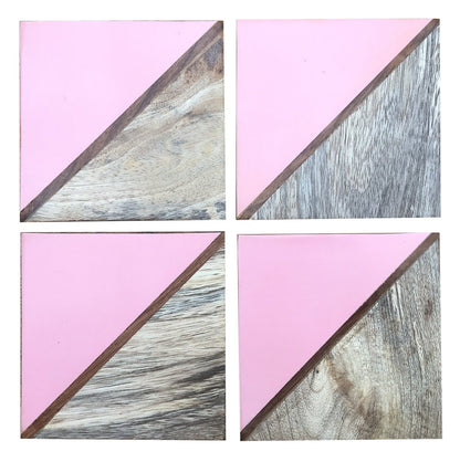 Set Of 4 Square Two Toned Wooden Coasters - Pink S-KG0701-PK