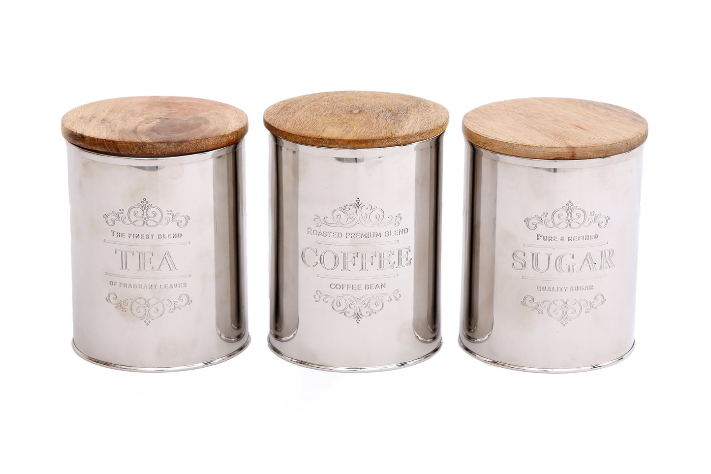 Set Of Three Silver Tea Coffee Sugar Containers S-KG0727