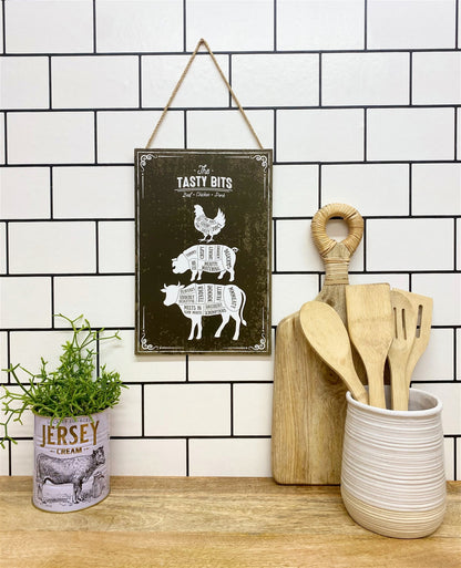 The Tasty Bits Wooden Hanging Plaque in Brown S-KG0789-B