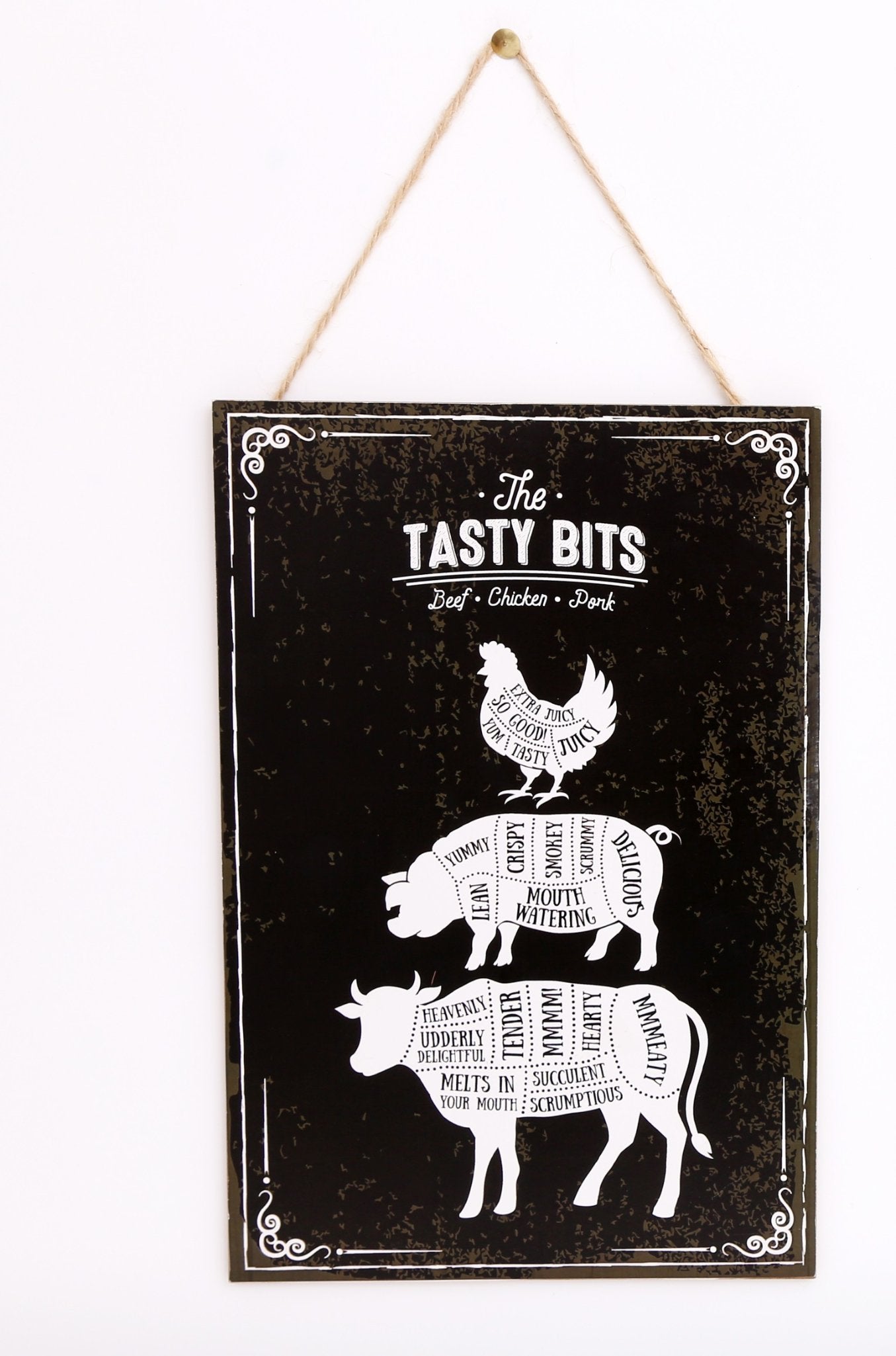 The Tasty Bits Wooden Hanging Plaque in Brown S-KG0789-B