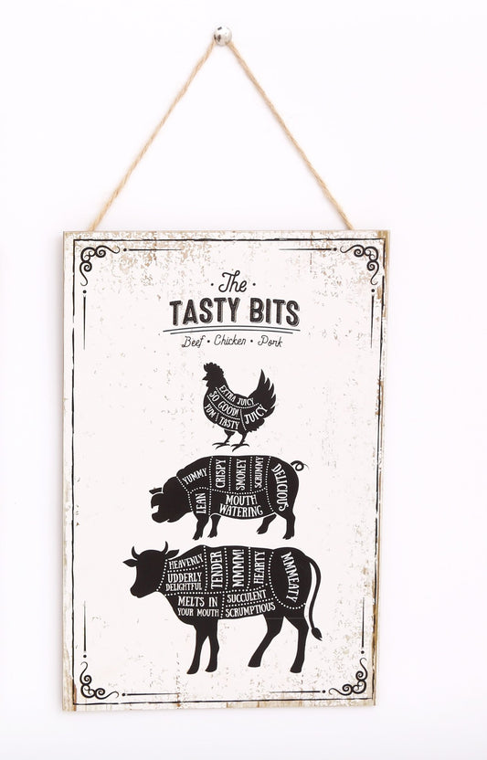 The Tasty Bits Wooden Hanging Plaque in White S-KG0789-W