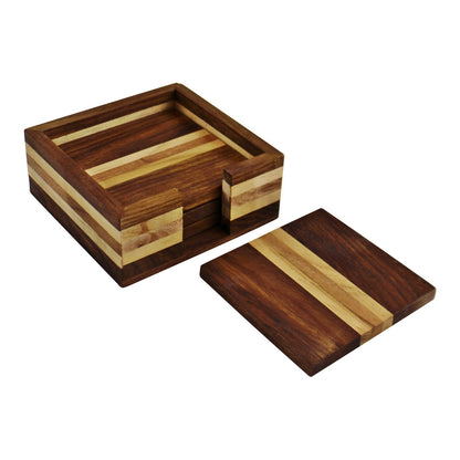 Set of 4 Wooden Coasters With Holder S-KG0860