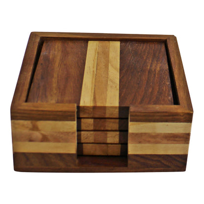 Set of 4 Wooden Coasters With Holder S-KG0860