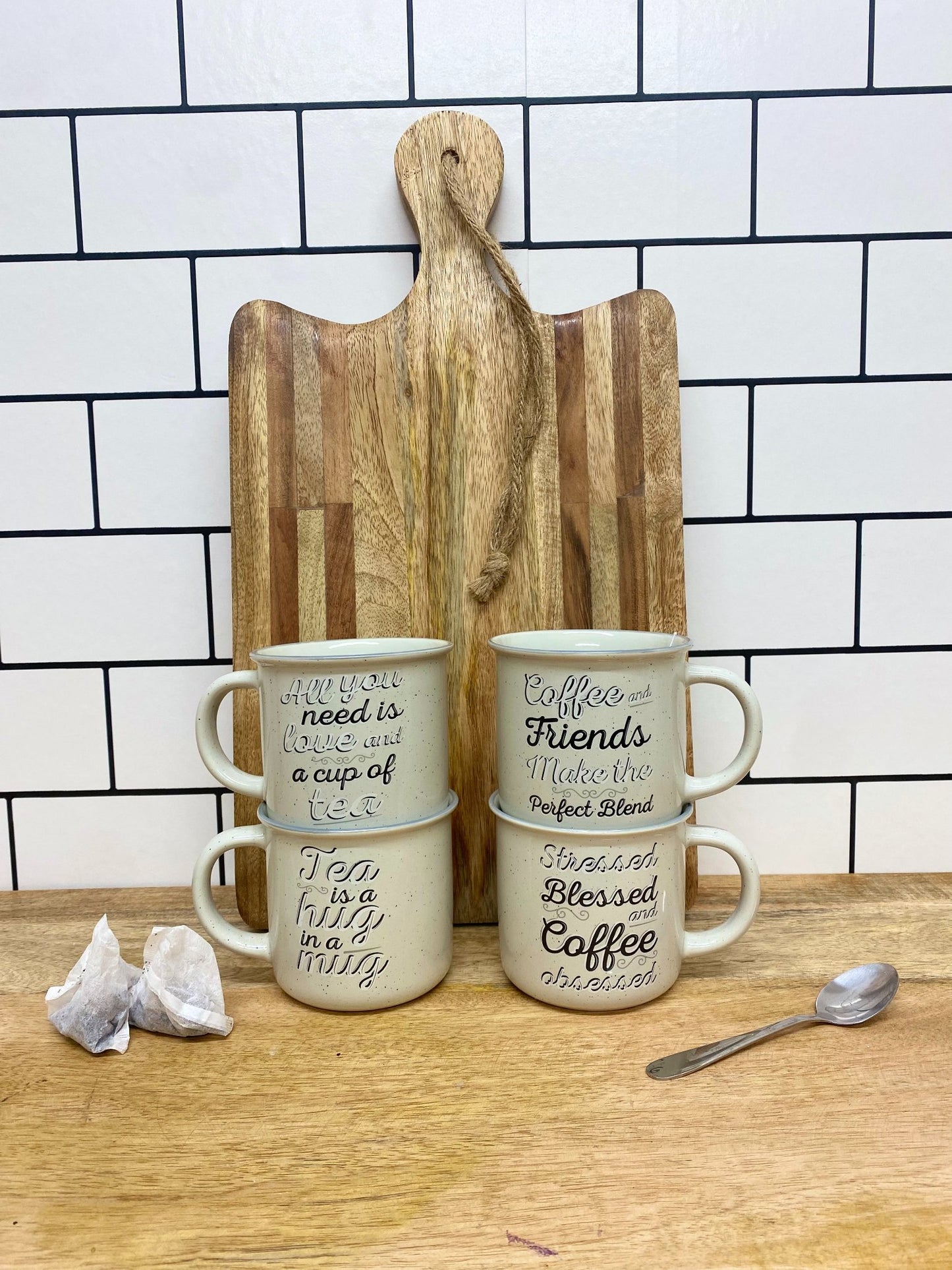 Set of Four Antique Grey Slogan Mug S-KG0900