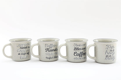 Set of Four Antique Grey Slogan Mug S-KG0900