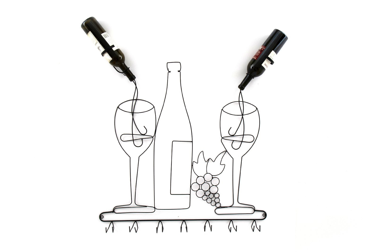 Wall Mounted Black Wire Wine Bottle & Glass Holder S-KG0905