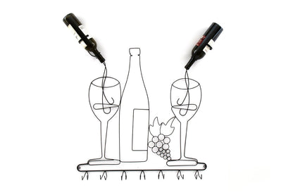 Wall Mounted Black Wire Wine Bottle & Glass Holder S-KG0905