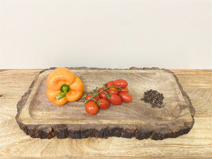 Large Wooden Platter Tray With Bark Edging S-KG0971