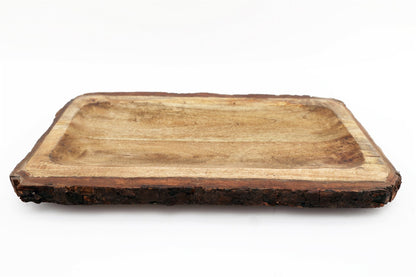 Large Wooden Platter Tray With Bark Edging S-KG0971