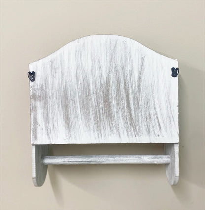 Grey Wooden Kitchen Towel Holder With Cutout Pattern Shelf S-KG1061