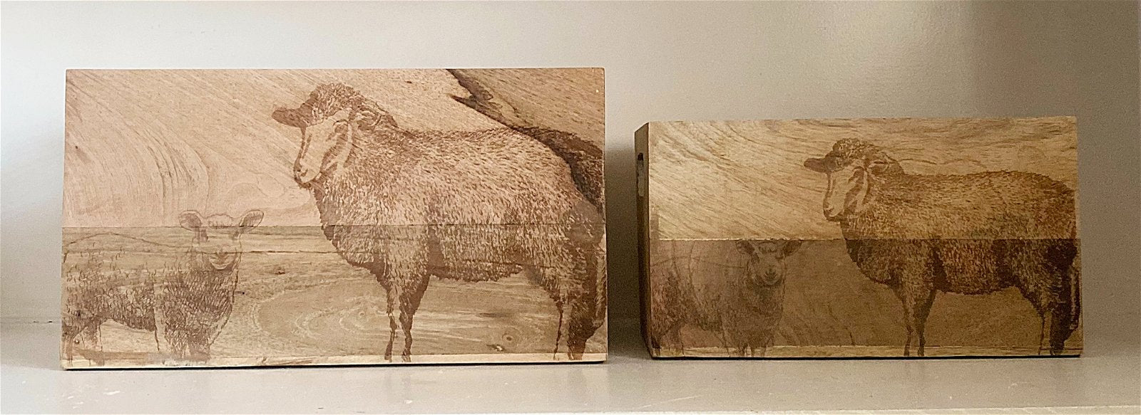 Set Of Two Engraved Sheep Crates S-KG1065