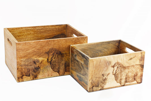 Set Of Two Engraved Sheep Crates S-KG1065