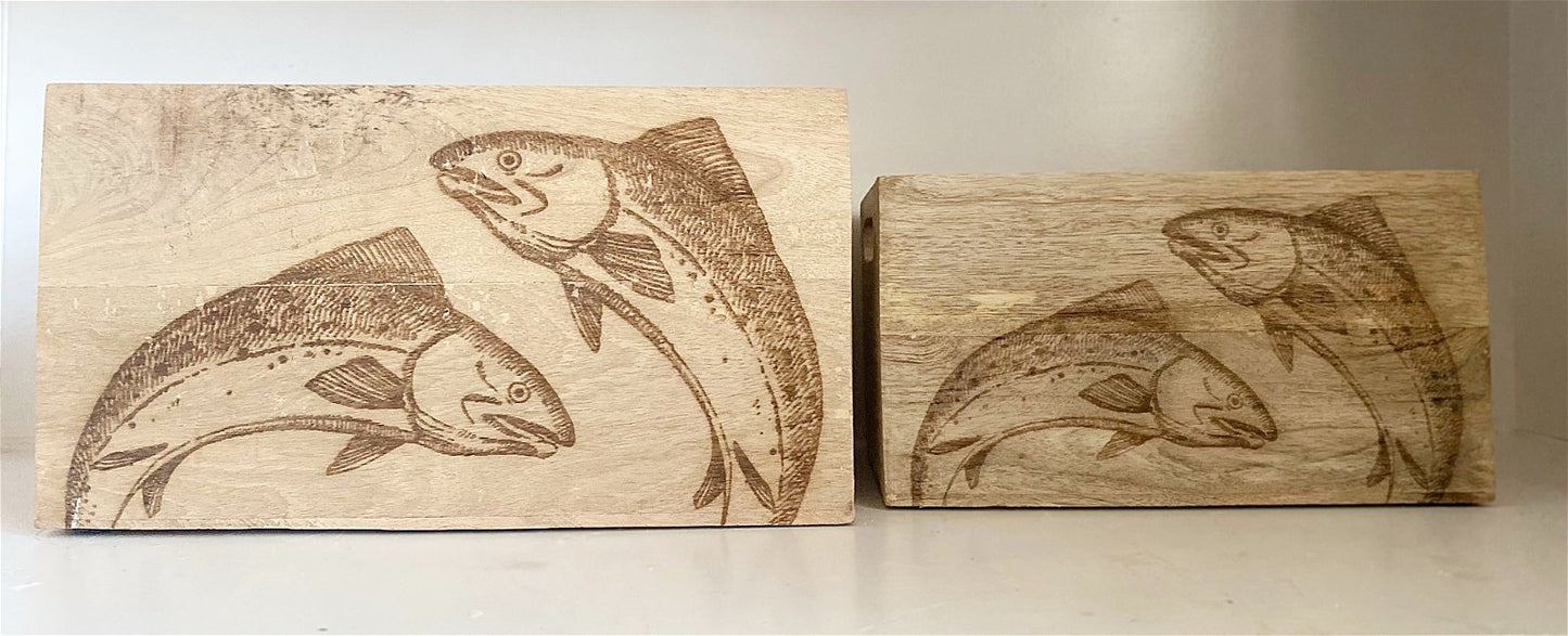 Set Of Two Engraved Salmon Crates S-KG1066