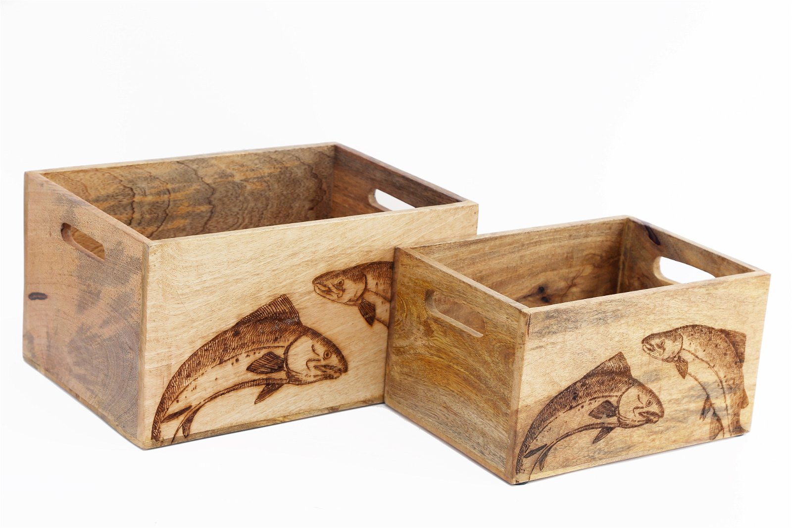 Set Of Two Engraved Salmon Crates S-KG1066