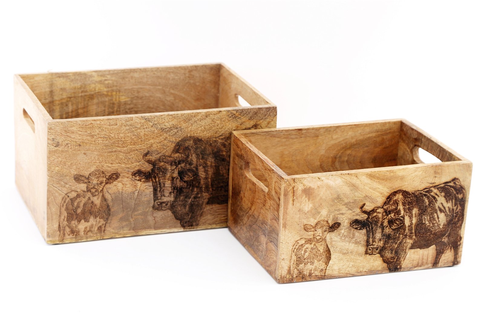 Set Of Two Engraved Cow Crates S-KG1069