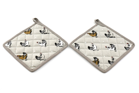 Two Pot Holders With A Chicken Print Design S-KG1082