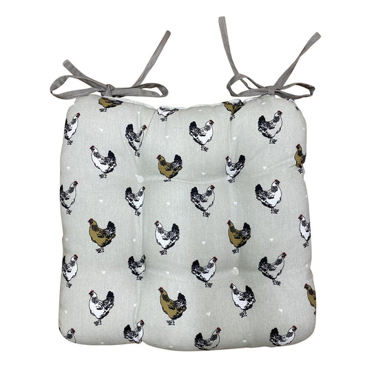 Padded Seat Pad With Ties With A Chicken Print Design S-KG1084