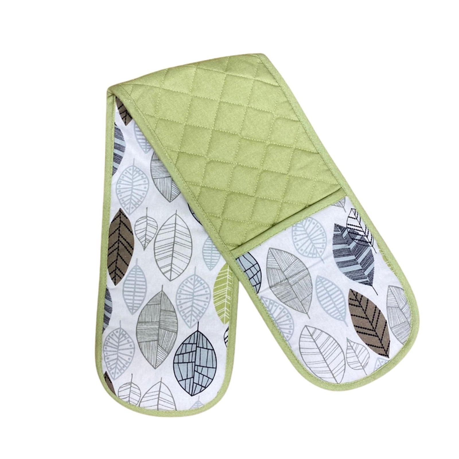 Kitchen Double Oven Glove With Contemporary Green Leaf Print Design S-KG1087