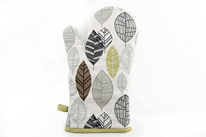 Kitchen Oven Glove With Contemporary Green Leaf Print Design S-KG1088