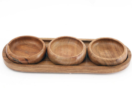 Set Of Three Bowls On Wooden Tray S-KG1169