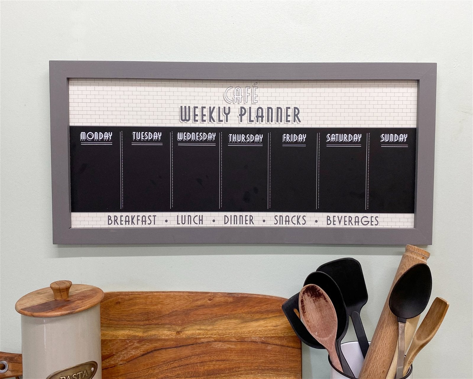 Bistro Cafe Wooden Grey Chalkboard Week Planner 67cm S-KG1174