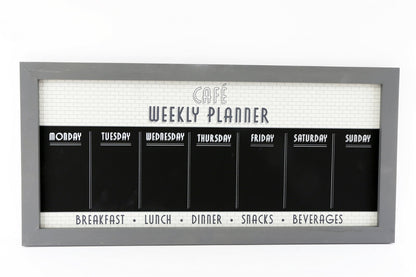 Bistro Cafe Wooden Grey Chalkboard Week Planner 67cm S-KG1174