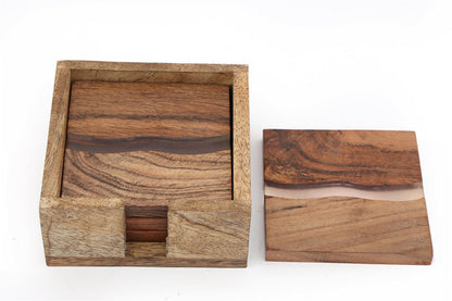 Wooden Wave Design Coasters In A Wooden Holder S-KG1178