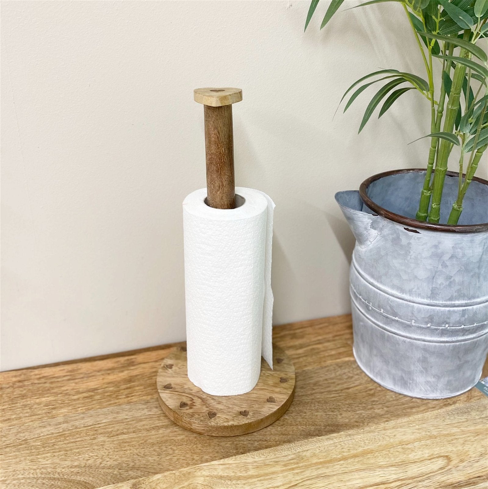 Mango Wood Heart Kitchen Roll Holder S-KG2006