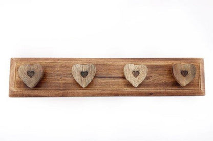 Mango Wood Heart 4 Coat Hooks S-KG2007