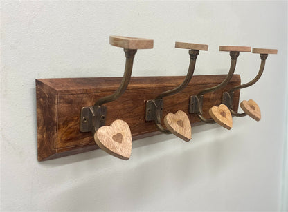 Mango Wood Heart 4 Double Coat Hooks S-KG2008