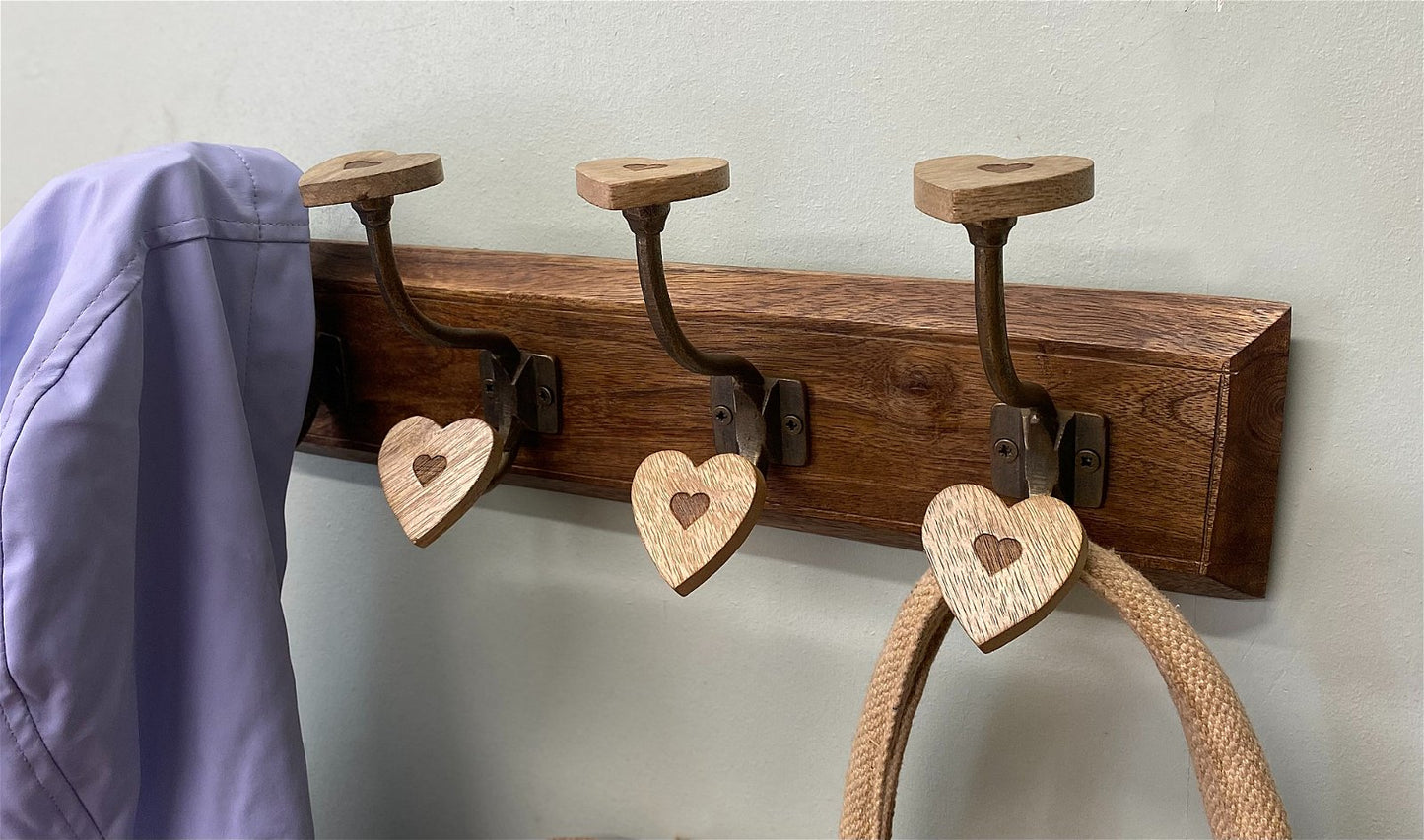 Mango Wood Heart 4 Double Coat Hooks S-KG2008