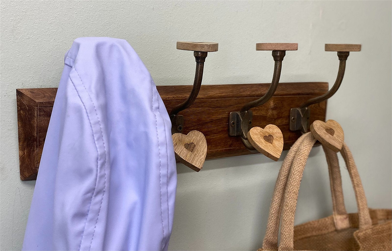 Mango Wood Heart 4 Double Coat Hooks S-KG2008