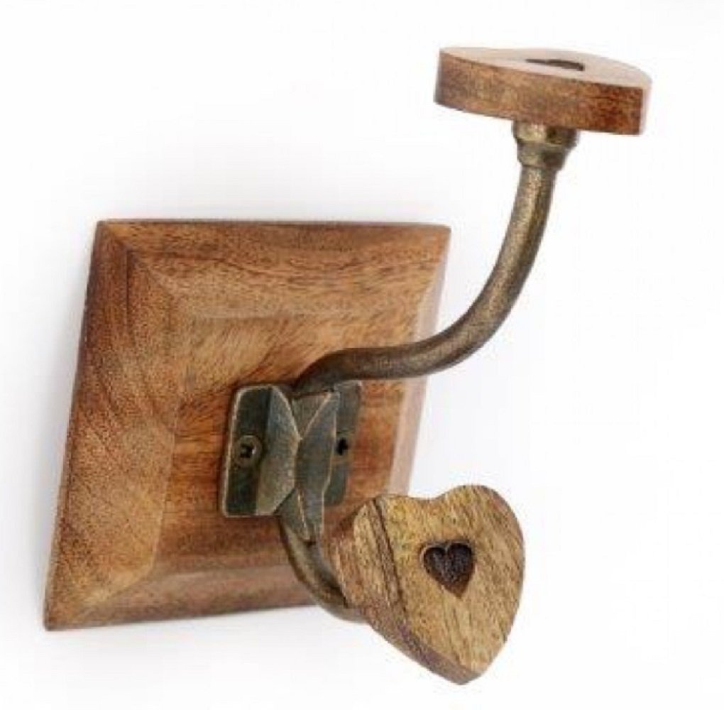 Single Mango Wood Heart Double Coat Hook S-KG2009